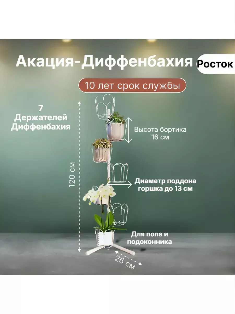 Угловая оконная подставка Акация на 7 горшков(Диффенбахия)